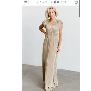 Athena Gold Pleated Maxi Dress